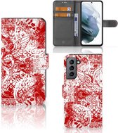 GSM Hoesje Geschikt voor Samsung Galaxy S21 FE Book Style Case Angel Skull Red