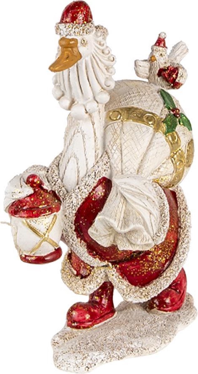 Clayre & Eef Beeld Eend 11x7x17 cm Wit Rood Kunststof