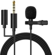 Professionele microfoon voor mobiele telefoon, tablet en laptop - Lavalier Clip On systeem - Met koptelefoon aansluiting - 3.5mm jack - 1.5 meter kabel - Zwart