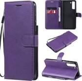 Voor Samsung Galaxy S21 FE Effen Kleur Horizontale Flip Beschermende Lederen Case met Houder & Kaartsleuven & Portemonnee & Fotolijst & Lanyard (Paars)