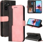 Voor Xiaomi Redmi Note 10 4G Zakelijke Stiksels-Kleur Horizontale Flip PU Lederen Case met Houder & Kaartsleuven & Fotolijst (Roze)