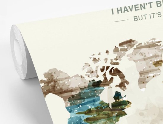 Papier peint photo en vinyle - Carte du monde aux anciennes couleurs pittoresques avec texte largeur 450 cm x hauteur 300 cm - Tirage photo sur papier peint (disponible en 7 tailles)