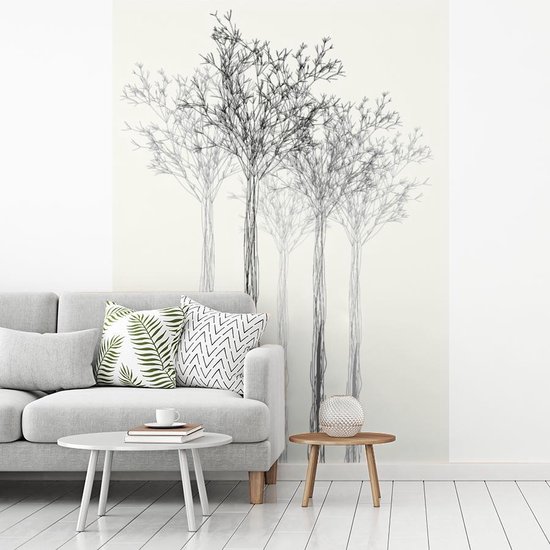 Behang - Fotobehang Een zwart-wit illustratie van een rij bomen - Breedte  160 cm x... | bol.com