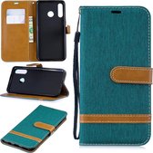 Kleurafstemming Denim Texture Leather Case voor Huawei P30 Lite, met houder & kaartsleuven & portemonnee & lanyard (groen)
