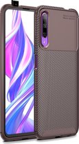 Carbon Fiber Texture Shockproof TPU Case voor Huawei Honor 9X (bruin)