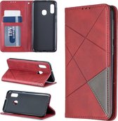 Ruit textuur horizontale flip magnetische lederen tas met houder en kaartsleuven voor Galaxy A10e / A20e (rood)