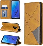 Ruit textuur horizontale flip magnetische lederen tas met houder en kaartsleuven en portemonnee voor Galaxy S9 + (geel)