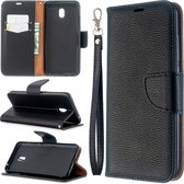 Voor xiaomi redmi 8a litchi textuur pure kleur horizontale flip pu lederen case met houder & kaartsleuven & portemonnee & lanyard (zwart)