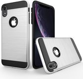 Geborsteld textuur, schokbestendig, robuust harnas, beschermhoes voor iPhone XR (wit)
