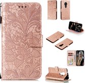 Voor Nokia 7.2 Lace Flower horizontale flip lederen tas met houder & kaartsleuven & portemonnee & fotolijst (rose goud)