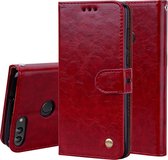 Business Style Oil Wax Texture Horizontal Flip Leather Case voor Huawei P Smart / Enjoy 7S, met houder & kaartsleuven & portemonnee (rood)