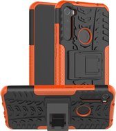 Voor Xiaomi Redmi Note 8T Bandtextuur Schokbestendig TPU + PC-beschermhoes met houder (oranje)