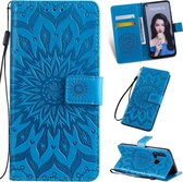 Geperst Printing Sunflower Pattern Horizontal Flip PU Leather Case for Huawei Nova 5i / P20 Lite (2019), with Holder & Card Slots & Wallet & Lanyard (Blue)