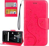 Voor LG V20 Vlinders Love Flowers Embossing Horizontale Flip Leather Case met houder & kaartsleuven & Wallet & Lanyard (Magenta)