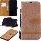 Kleuraanpassing Denim Texture lederen tas voor Xiaomi Redmi Note 7, met houder & kaartsleuven & portemonnee & lanyard (bruin)