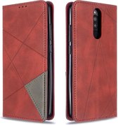 Voor xiaomi redmi 8 ruit textuur horizontale flip magnetische lederen tas met houder en kaartsleuven (rood)