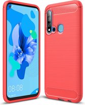 Brushed Texture Carbon Fiber TPU Case voor Huawei Nova5i / P20 Lite 2019 (Rood)