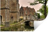Muursticker mural de Delft - pont à Delft - 60x40 cm - film adhésif autocollant - sticker mural repositionnable