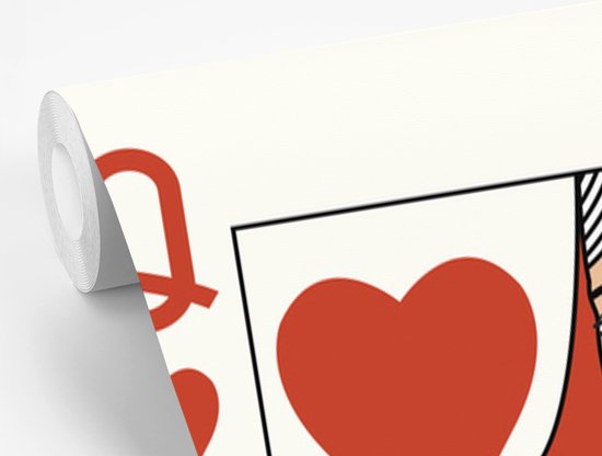 Papier peint photo peint Cartes à jouer - Illustration reine des coeurs carte à jouer largeur 190 cm x hauteur 260 cm - Tirage photo sur papier peint vinyl (disponible en 7 formats) - chambre/séjour/bureau