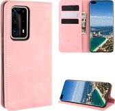 Voor Huawei P40 Pro + Retro-skin Business Magnetische Suction Leather Case met houder & kaartsleuven & portemonnee (roze)