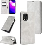 Voor xiaomi mi 10 lite 5g retro-skin zakelijke magnetische zuig lederen tas met houder & kaartsleuven & portemonnee (grijs)