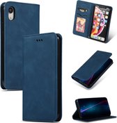 Retro skin feel zakelijke magnetische horizontale flip lederen case voor iPhone XR (marineblauw)