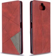 Voor Sony Xperia 8 Rhombus Texture Horizontal Flip Magnetische lederen tas met houder en kaartsleuven (rood)