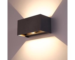 HOFTRONIC Kansas dubbel - Wandlamp - Zwart - IP65 waterdicht - 3000K Warm wit - 12 Watt - Moderne muurlamp - Up down light - zowel geschikt als binnen- en buitenverlichting