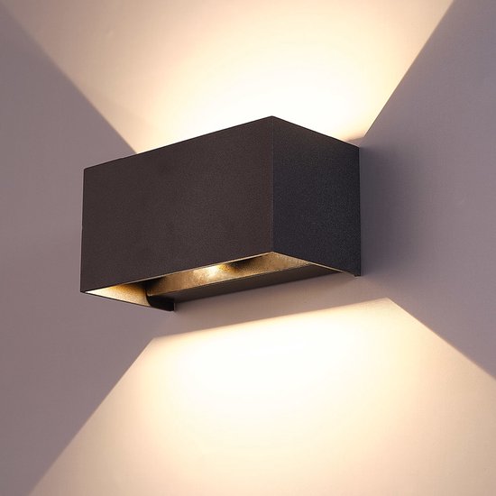 HOFTRONIC Kansas dubbel - Wandlamp - Zwart - IP65 waterdicht - 3000K Warm wit - 12 Watt - Moderne muurlamp - Up down light - zowel geschikt als binnen- en buitenverlichting
