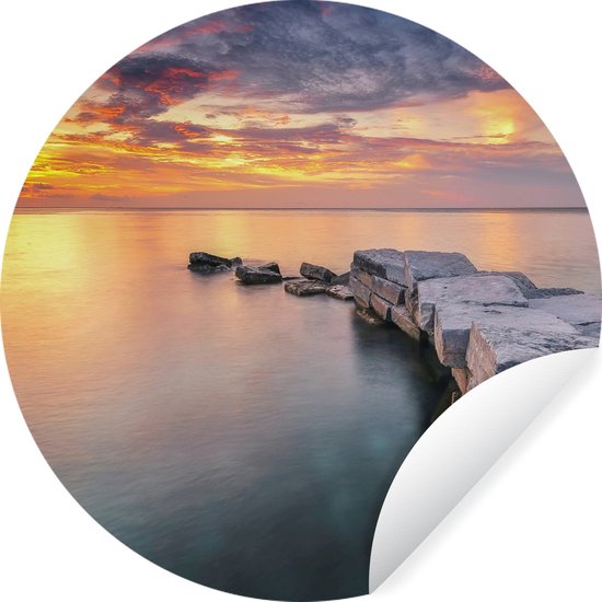 Chemin de pierre vers la mer Wall Sticker papier peint cercle 80x80 cm / cercle papier peint / cercle mural / cercle vivant - auto-adhésif et découpe ronde