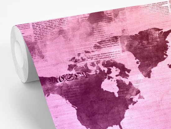Wereldkaart en différents tons violets sur fond avec journal 420x280 cm