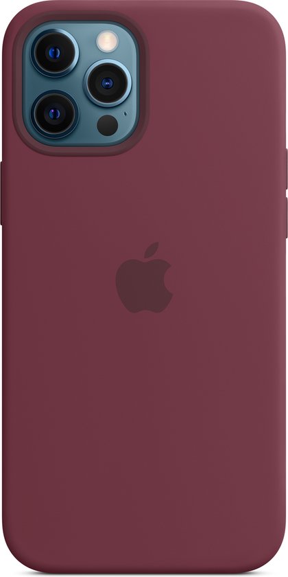 Pruimenpaarse siliconen hoes met Apple logo voor iPhone 12 Pro Max.