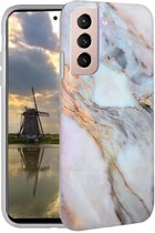 IYUPP Marmerprint telefoonhoesje geschikt voor Samsung Galaxy S21 Hoesje Marmer Wit