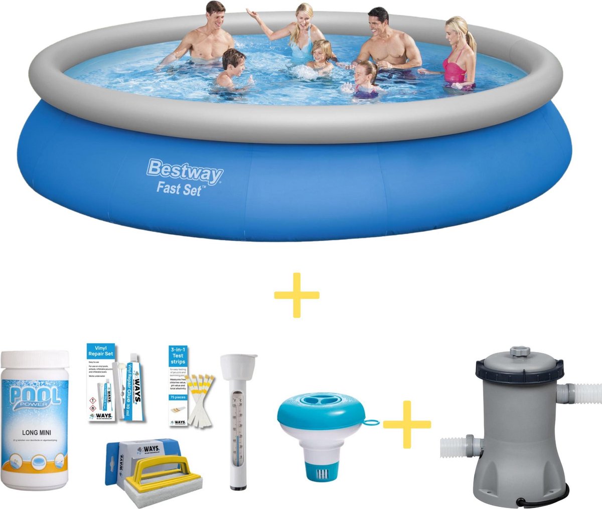 Bestway Zwembad – Fast Set – 457 x 84 cm – Inclusief WAYS Onderhoudspakket & Filterpomp