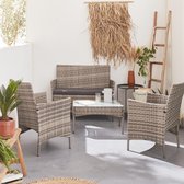 Ensemble de jardin Moltès - 4 places - osier - 2 fauteuils, 1 canapé et 1 table basse - nuances de gris / gris