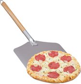 Relaxdays pizzaschep aluminium - lange houten steel - schep voor pizza - pizzaspatel xl