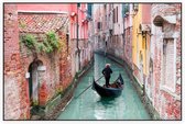 Italiaanse gondelier door de groene wateren van Venetië - Foto op Akoestisch paneel - 120 x 80 cm