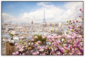Kersenbloesem in bloei voor de skyline van Parijs - Foto op Akoestisch paneel - 90 x 60 cm