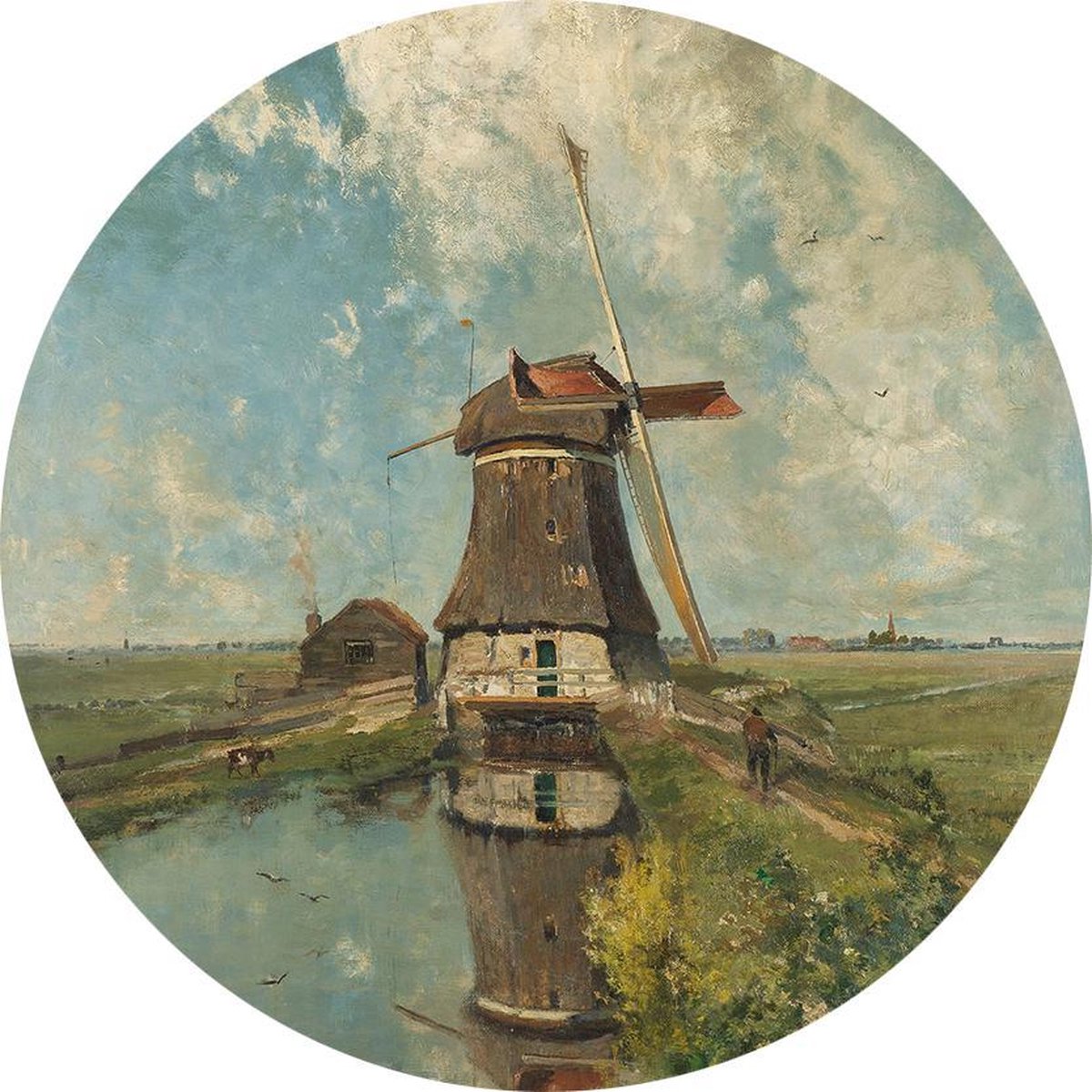 Een molen aan een poldervaart, Paul Gabriël - Foto op Behangcirkel - ⌀ 150 cm