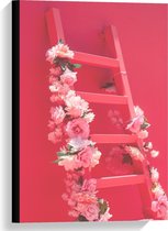 Canvas  - Roze Trap met Bloemen - 40x60cm Foto op Canvas Schilderij (Wanddecoratie op Canvas)