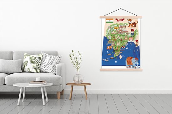 Illustration de la carte de l'Inde en affiche scolaire style cartoon lattes plates vierges 120x160 cm - Tirage photo sur affiche textielposter (décoration murale salon / chambre) XXL / Groot format!