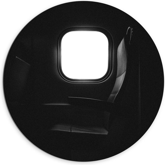 Dibond Wandcirkel - Vliegtuigstoel bij Raam - 100x100cm Foto op Aluminium Wandcirkel (met ophangsysteem)