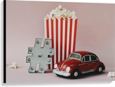 Canvas  - Popcorn, Rode Auto en Hashtag - 100x75cm Foto op Canvas Schilderij (Wanddecoratie op Canvas)