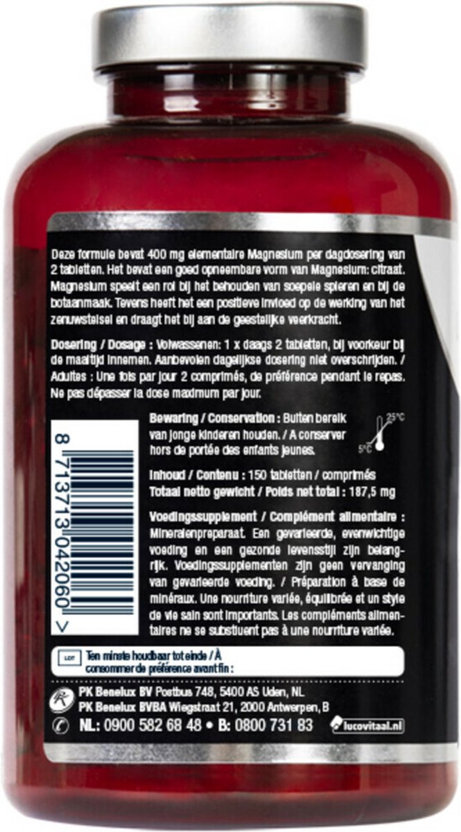 Lucovitaal Magnesium 400 mg Citraat Voedingssupplement - 150 tabletten — afbeelding 2