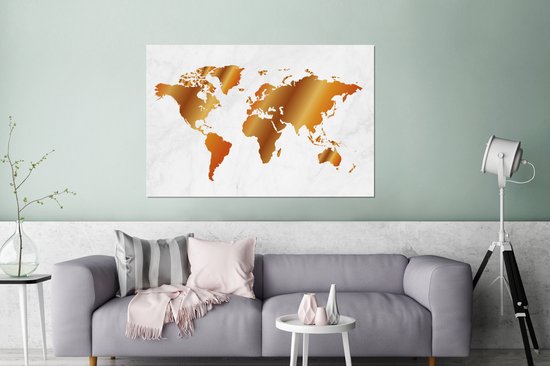 Une carte du monde avec un trop-plein doré Aluminium 120x80 cm