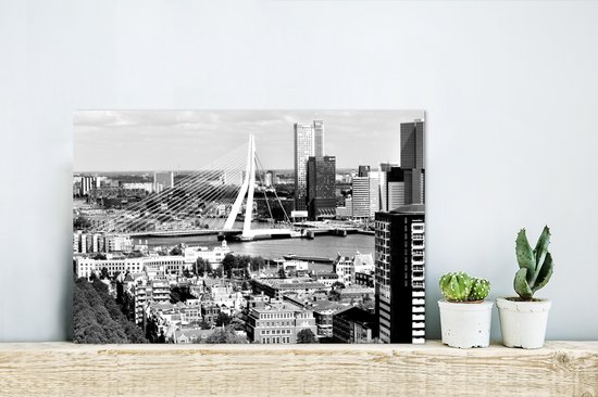 Skyline Zwart et blanc de Rotterdam avec le pont Erasmus Aluminium 30x20 cm - petit - Tirage photo sur aluminium (décoration murale en métal)