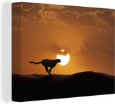 Canvas Schilderij Silhouet van een cheeta in de woestijn - 40x30 cm - Wanddecoratie