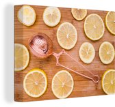 Toile de tranches de citron frais 2cm 80x60 cm - Tirage photo sur toile (Décoration murale salon / chambre)