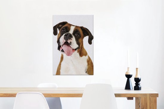 Boxer avec langue sur toile 60x90 cm - Tirage photo sur toile (Décoration murale salon / chambre) / Peintures sur toile pour Animaux domestiques