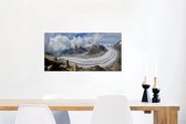 Canvas Schilderij Panorama van de Europese Aletschgletsjer in Zwitserland met wolken - 80x40 cm - Wanddecoratie